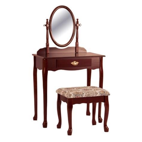 2209SET CHERRY OVAL VANITY TABLE & STOOL