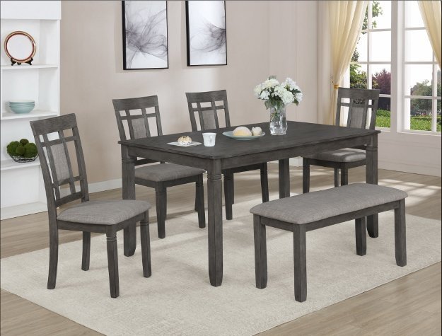 2325GY.jpg 2325SET-GY PAIGE 6-PC DINETTE SET WITH BENCH