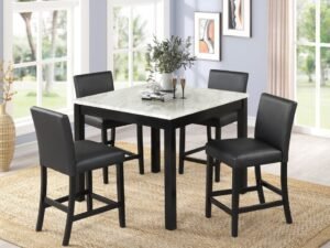 Dior PU - Black Pub Table + 4 Chair Set