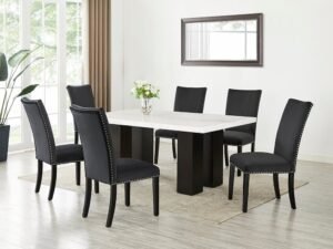 Finland Black - (GENUINE MARBLE) Table & 6-Chairs