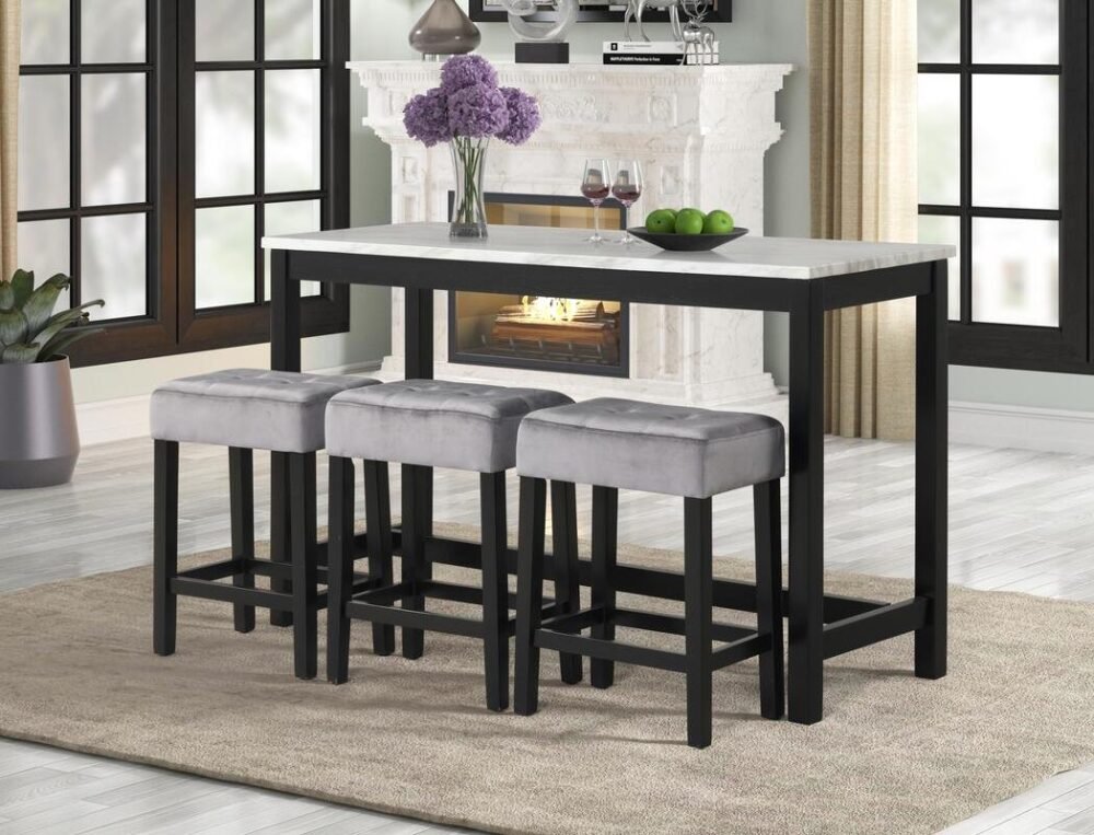 Gloria Black - Pub Table + 3 Chair Set