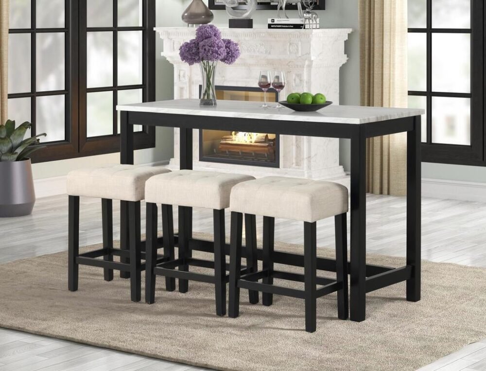 Gloria Black - Pub Table + 3 Chair Set