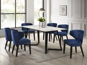 Hamilton WHITE Blue Dining Table + 6 Chair Set