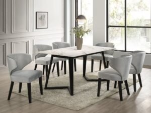Hamilton WHITE Silver Dining Table + 6 Chair Set