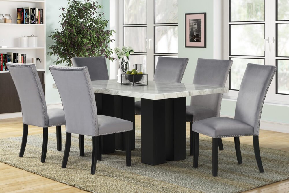 1220grey-dining-set_orig 1220 Gray - (FAUX MARBLE) Dining Table + 6 Chair Se