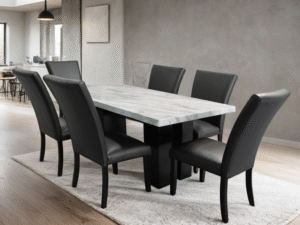 1220 PU Black - (FAUX MARBLE) Dining Table + 6 Chair Set