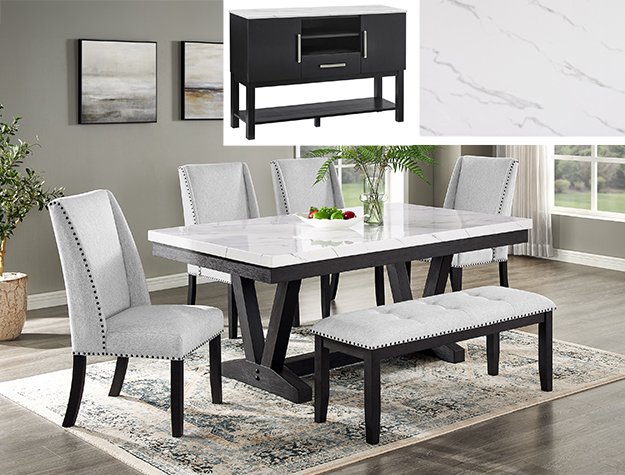 1319-6P-SB VANCE FAUX TBL/WING CHAIRS,BENCH