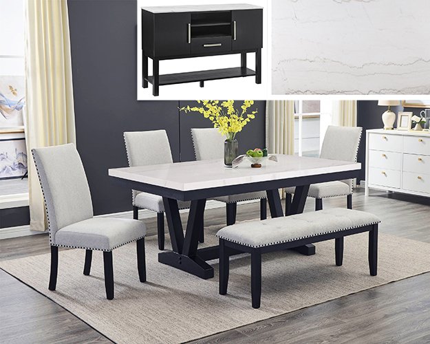 1320-6P-1320-SB 1320-6P/1320-SB VARLEY MARBLE TBL/SIDE CHAIRS,BENCH