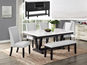 1320-6P-SB VARLEY MARBLE TBL/WING CHAIRS,BENCH