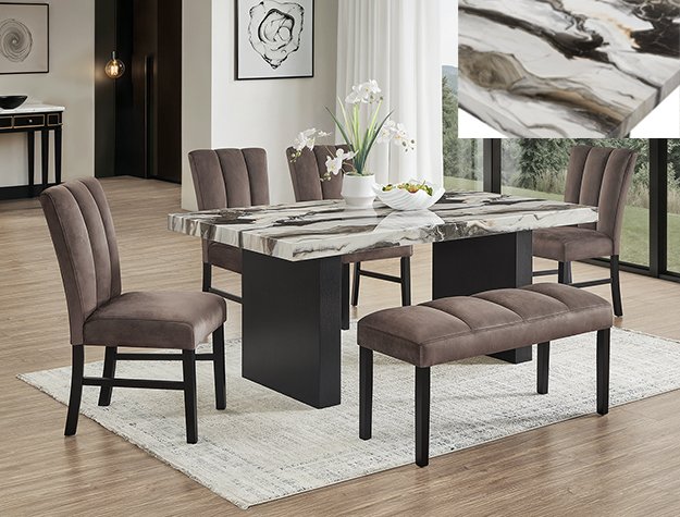 1420-6P VEGA FAUX MARBLE DINING GROUP
