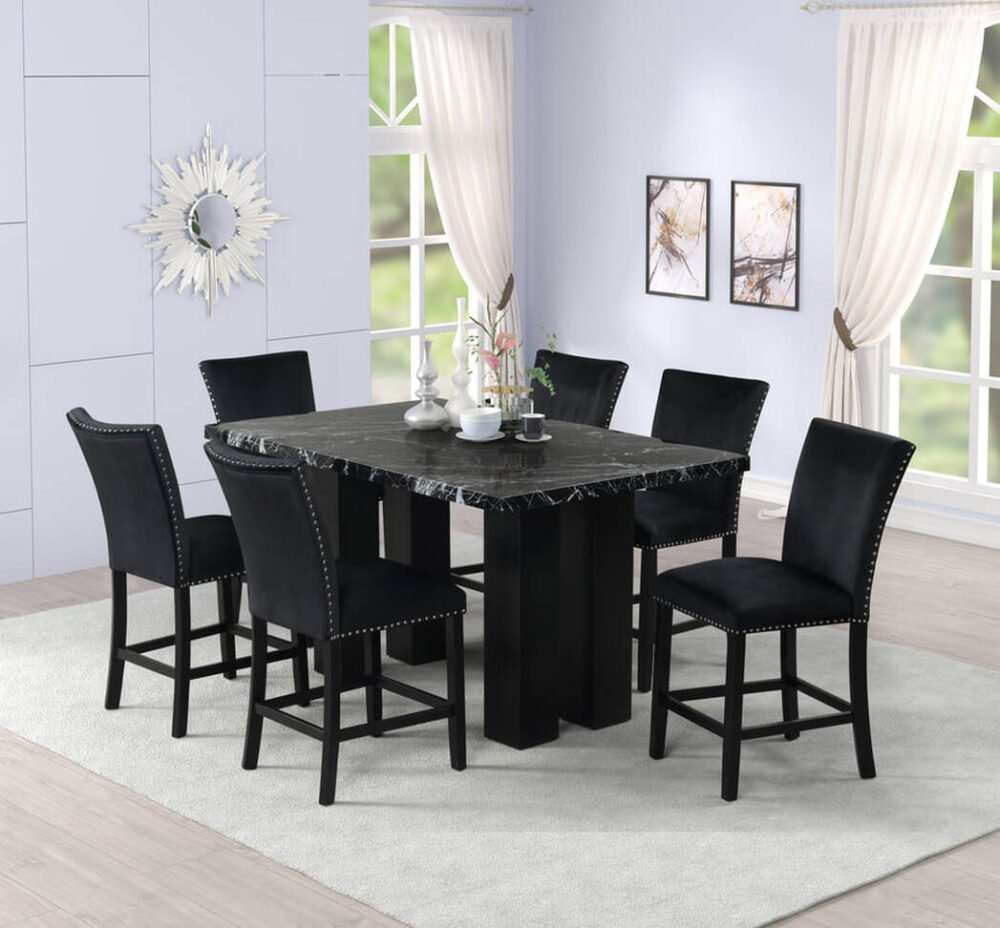 2220onyx-pt-counter-set-2 2220 Onyx - (FAUX MARBLE) Counter Height Table + 6 Chair Set