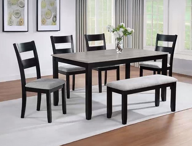2231SET-LG 2231SET-LG LESTER 6-PK DINING W/BENCH L.GREY