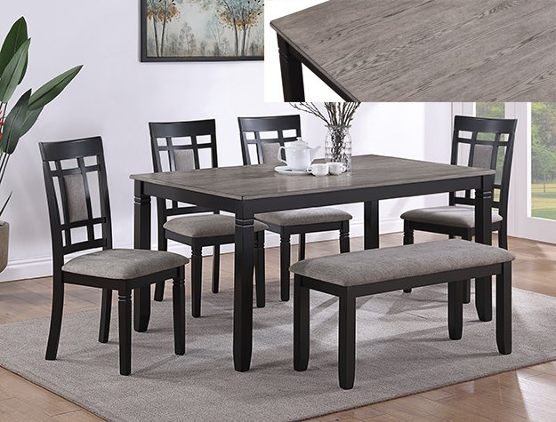 2325SET-LG 2325SET-LG PAIGE 6PK DINING SET W/BENCH L.GREY