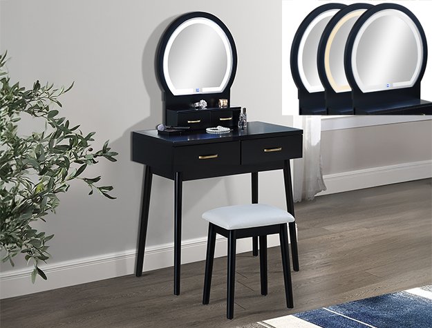 4905SET-BK 4905SET-BK CECILIA VANITY TABLE & STOOL-BLACK