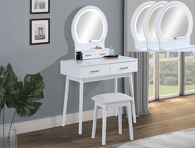 4905SET-WH 4905SET-WH CECILIA VANITY TABLE & STOOL-WHITE