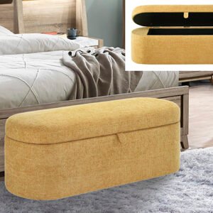 4924GD-BENCH PHILIPA STORAGE BENCH-GOLD TWEED