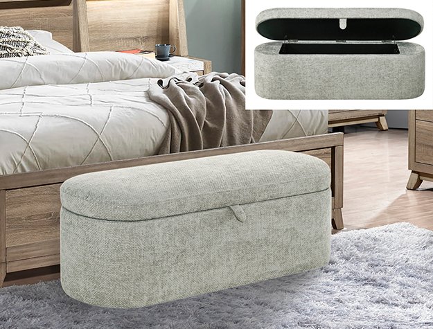 4924LG-BENCH PHILIPA STORAGE BENCH-L.GREY TWEED