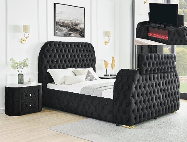 5115BK 5115BK NATALIA BED W/FIREPLACE,TV LIFT BK