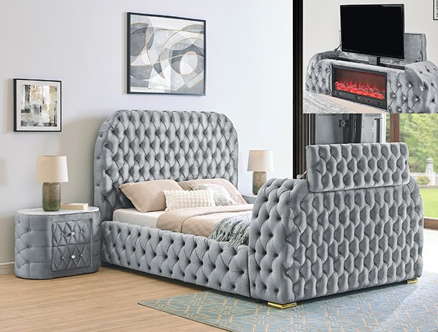 5115GY 5115GY NATALIA BED W/FIREPLACE,TV LIFT GY