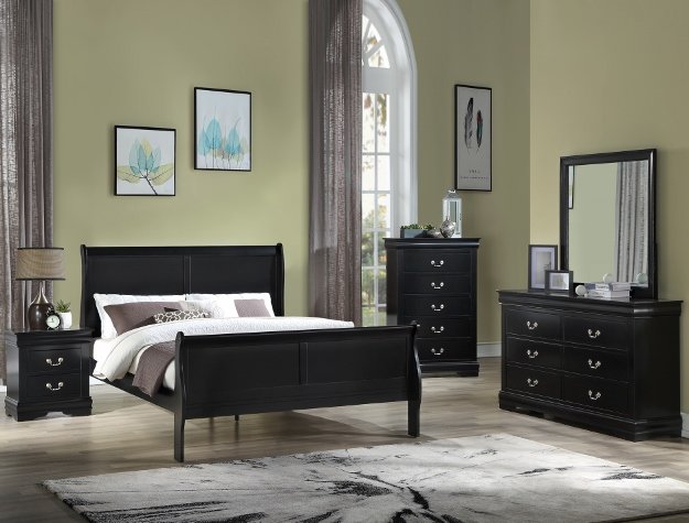 B3950 SETB3950 LOUIS PHILIP BLACK BEDROOM GROUP
