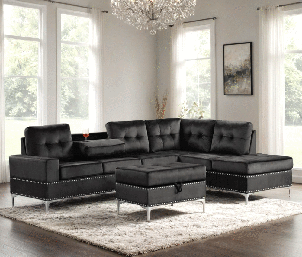 anserra-black_orig Anserra Black Reversible Sectional + Ottoman Set