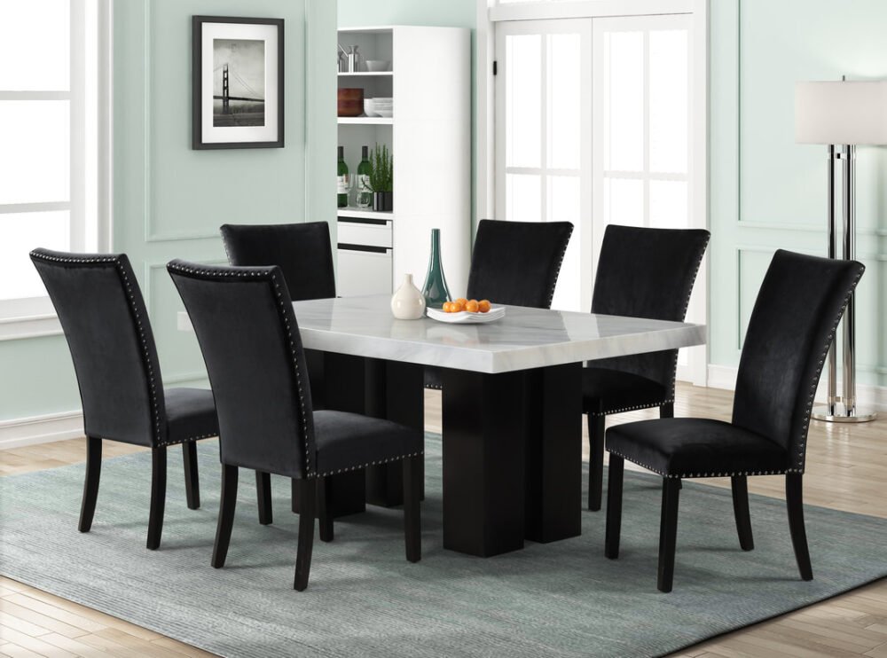 d1220black-dining-set_orig 1220 Black - (FAUX MARBLE) Dining Table + 6 Chair Set