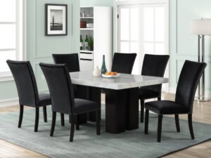 1220 Black - (FAUX MARBLE) Dining Table + 6 Chair Set