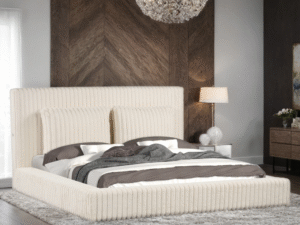 Lauren Beige Platform Bed (w/ USB PORTS) - Queen, King