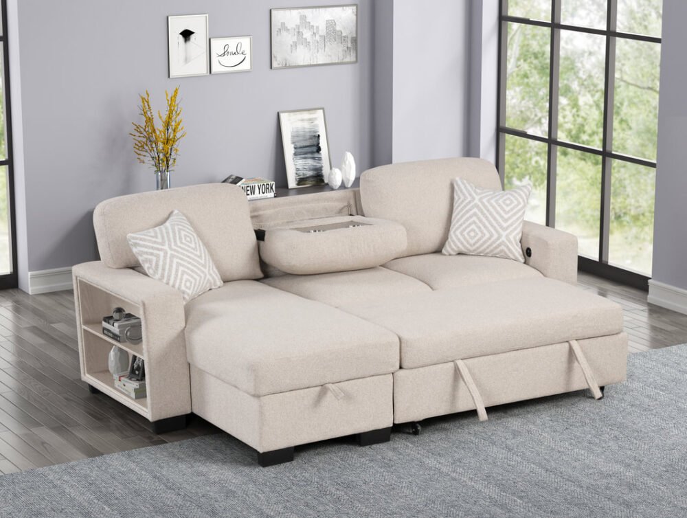 pacific-beige-6_orig Pacific Beige Reversible Sectional With Pull-Out Bed