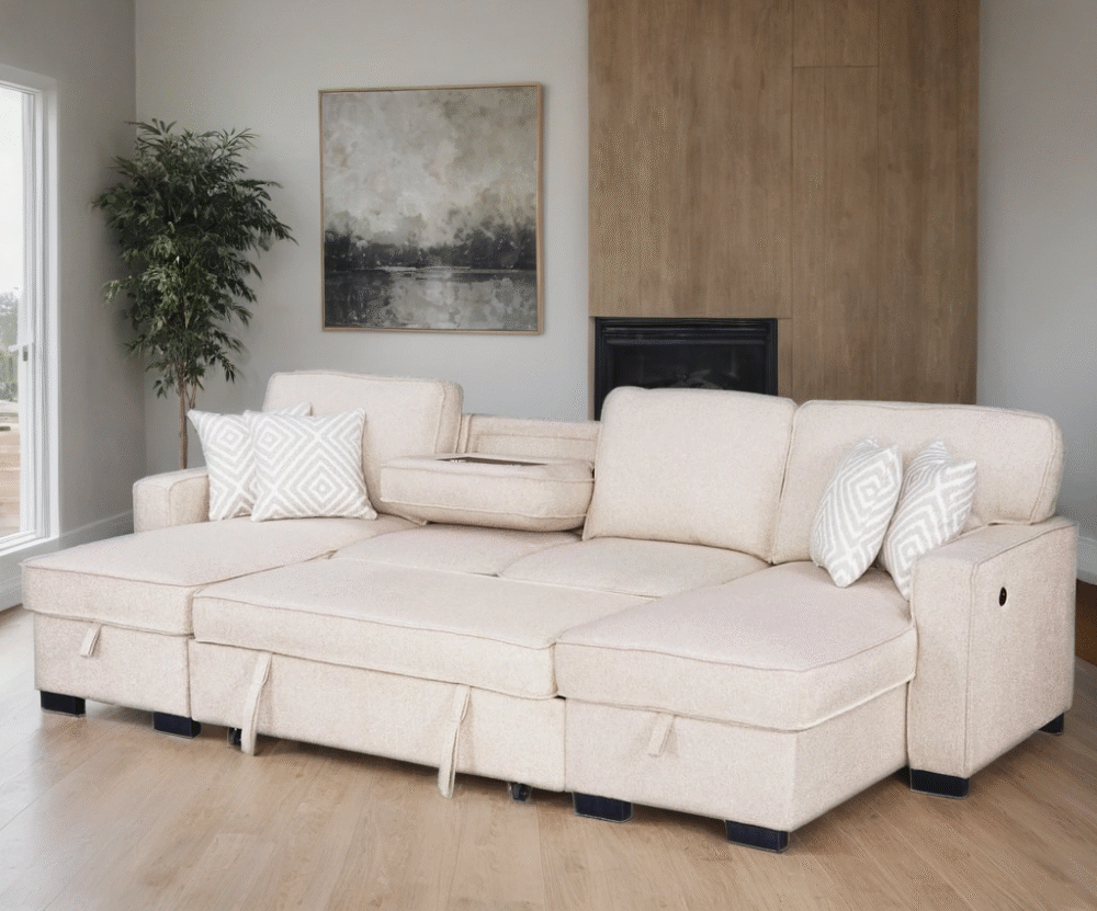 saharah-beige_orig Sahara Beige - Double Storage Chaise Sectional w/ Drop Down Cupholders