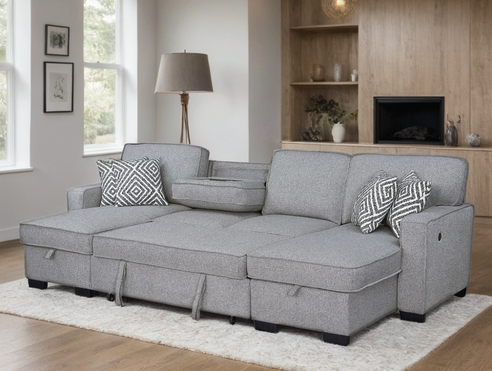 saharah-gray-1_orig Sahara Gray - Double Storage Chaise Sectional w/ Drop Down Cupholders