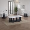 tabletset3 Modern 3-Piece Table Set – Rectangular Shape Coffee Table + 2 Square Shape End Tables – Black Wood Base